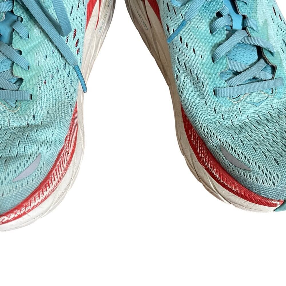 HOKA One One Clifton 8 Running Sneaker Aqua Blue Red Size 9.5 - Picture 5 of 7